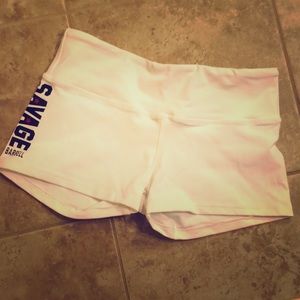 Savage Barbell white booty shorts